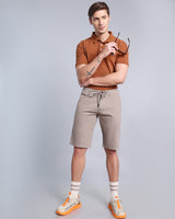 Stylish Smokey Taupe Stretch Cotton Shorts