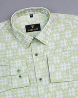 Mikado Green With White Designer Dobby Premium Gizza Shirt
