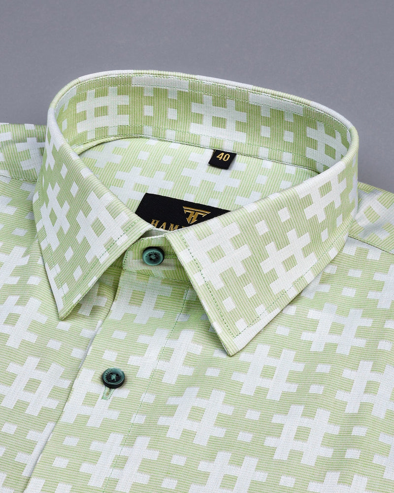 Mikado Green With White Designer Dobby Premium Gizza Shirt