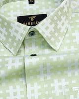 Mikado Green With White Designer Dobby Premium Gizza Shirt