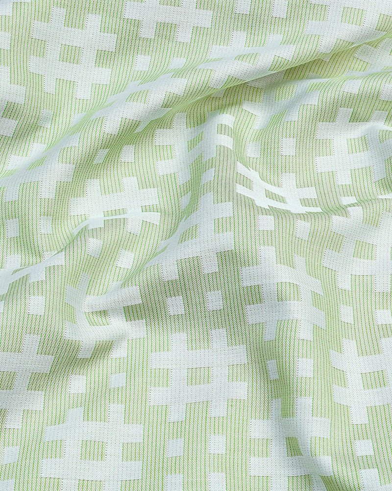 Mikado Green With White Designer Dobby Premium Gizza Shirt