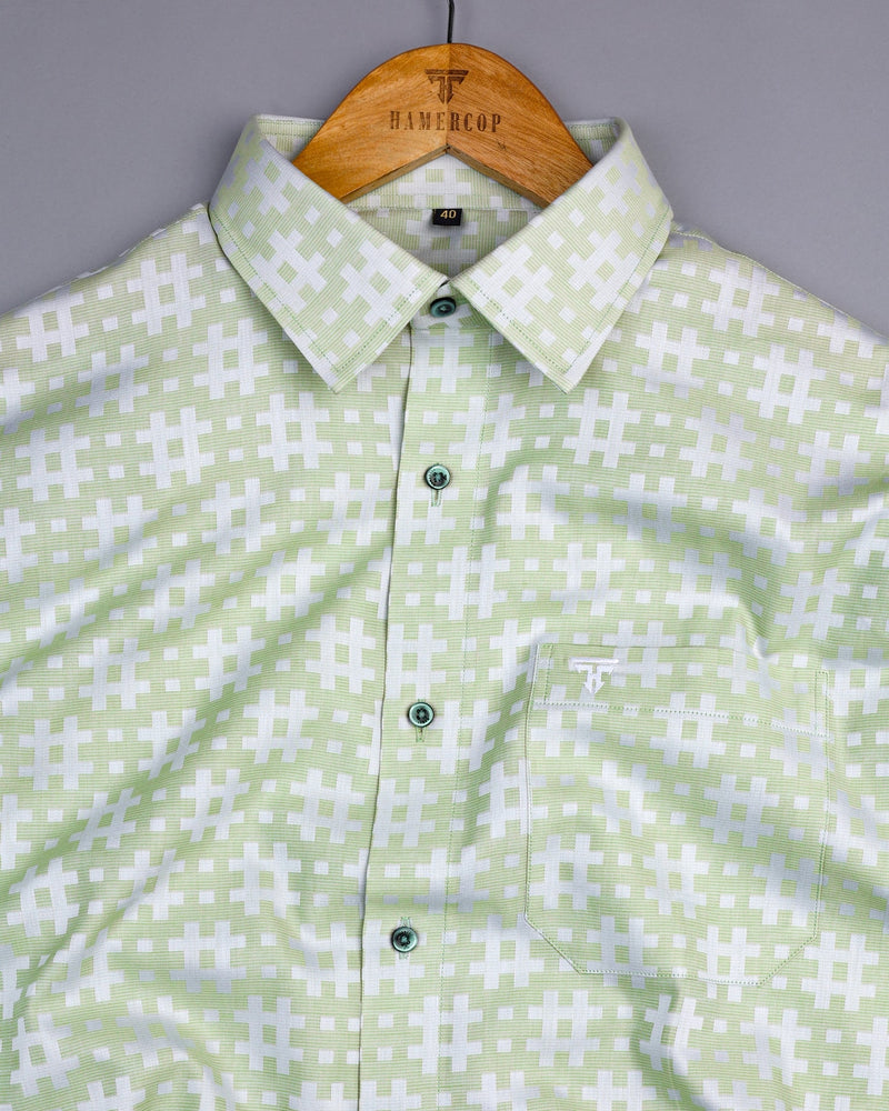 Mikado Green With White Designer Dobby Premium Gizza Shirt