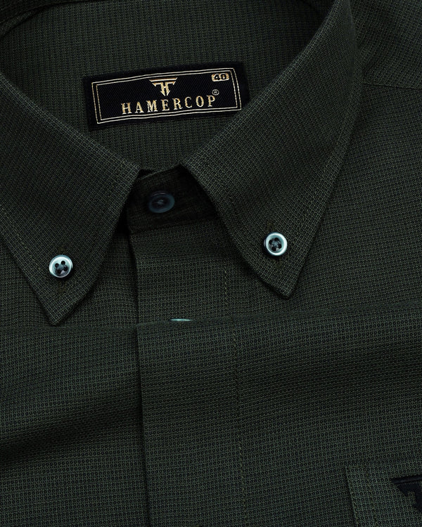 Cobra Green Dot Printed Solid Cotton Formal Shirt