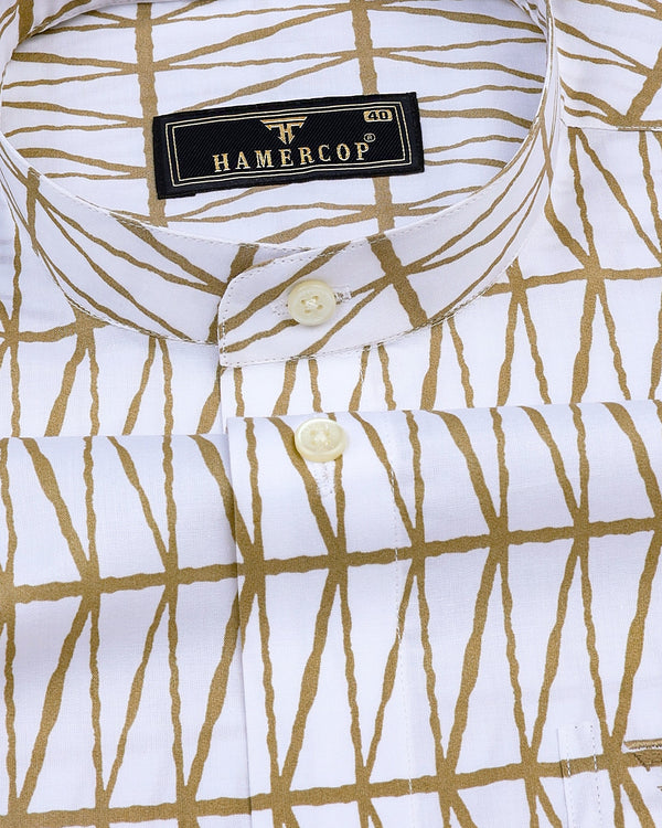 Sand Cream Geometrical Poplin Print Cotton Shirt