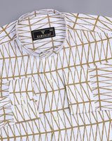 Sand Cream Geometrical Poplin Print Cotton Shirt