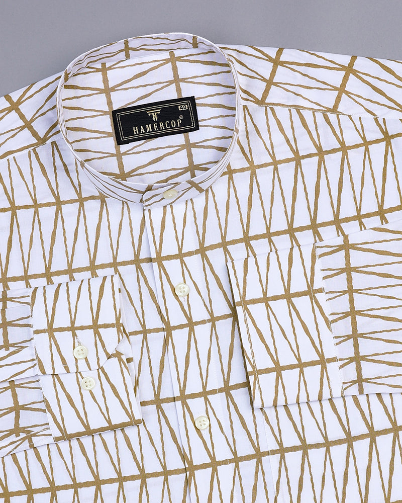 Sand Cream Geometrical Poplin Print Cotton Shirt