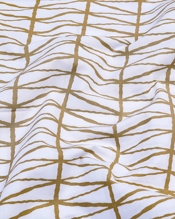 Sand Cream Geometrical Poplin Print Cotton Shirt