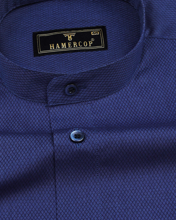 NavyBlue Diamond Pattern Dobby Cotton Solid Shirt