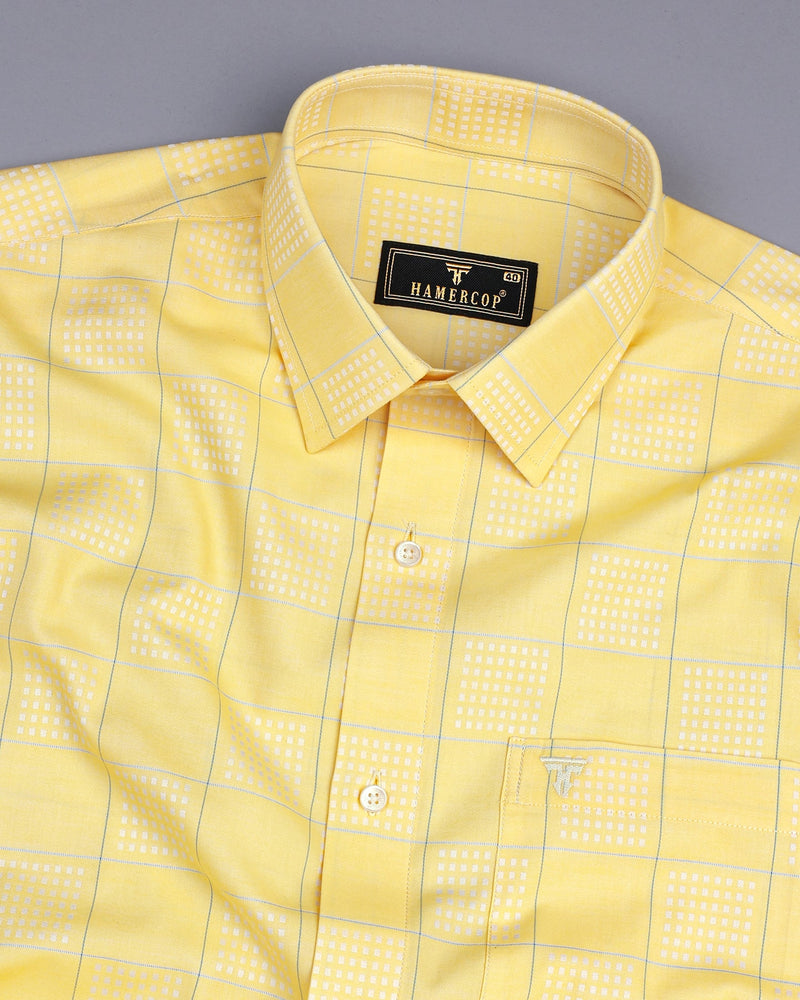 Ottarwa Yellow Dobby Jacquard Check Premium Gizza Shirt