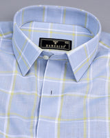 Wrefal Silver Blue Check Linen Cotton Formal Shirt