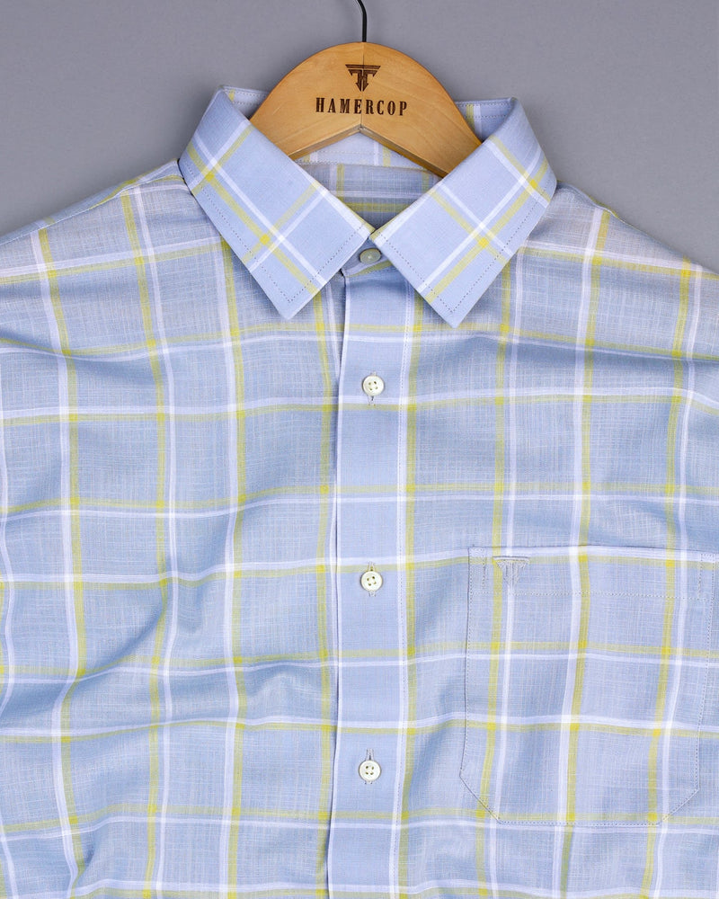 Wrefal Silver Blue Check Linen Cotton Formal Shirt