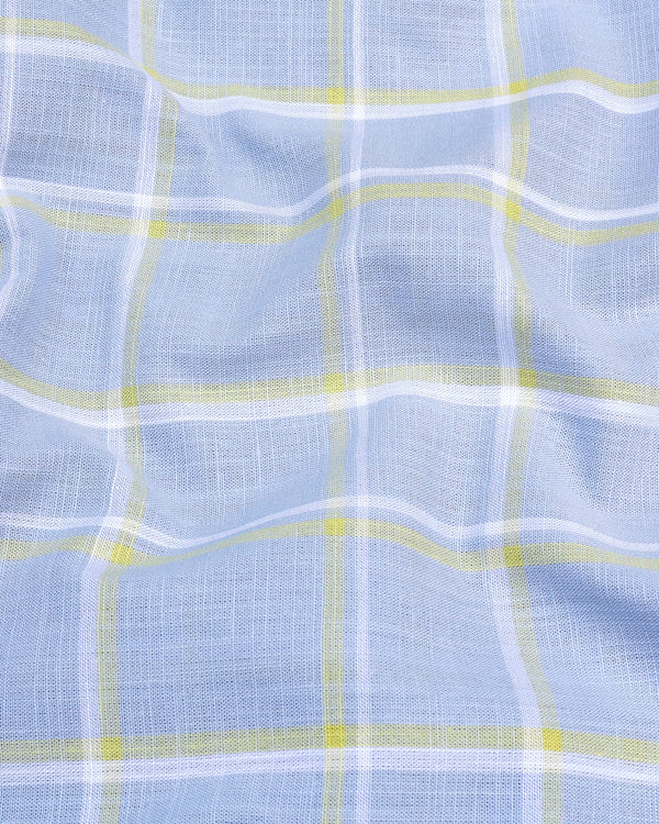 Wrefal Silver Blue Check Linen Cotton Formal Shirt