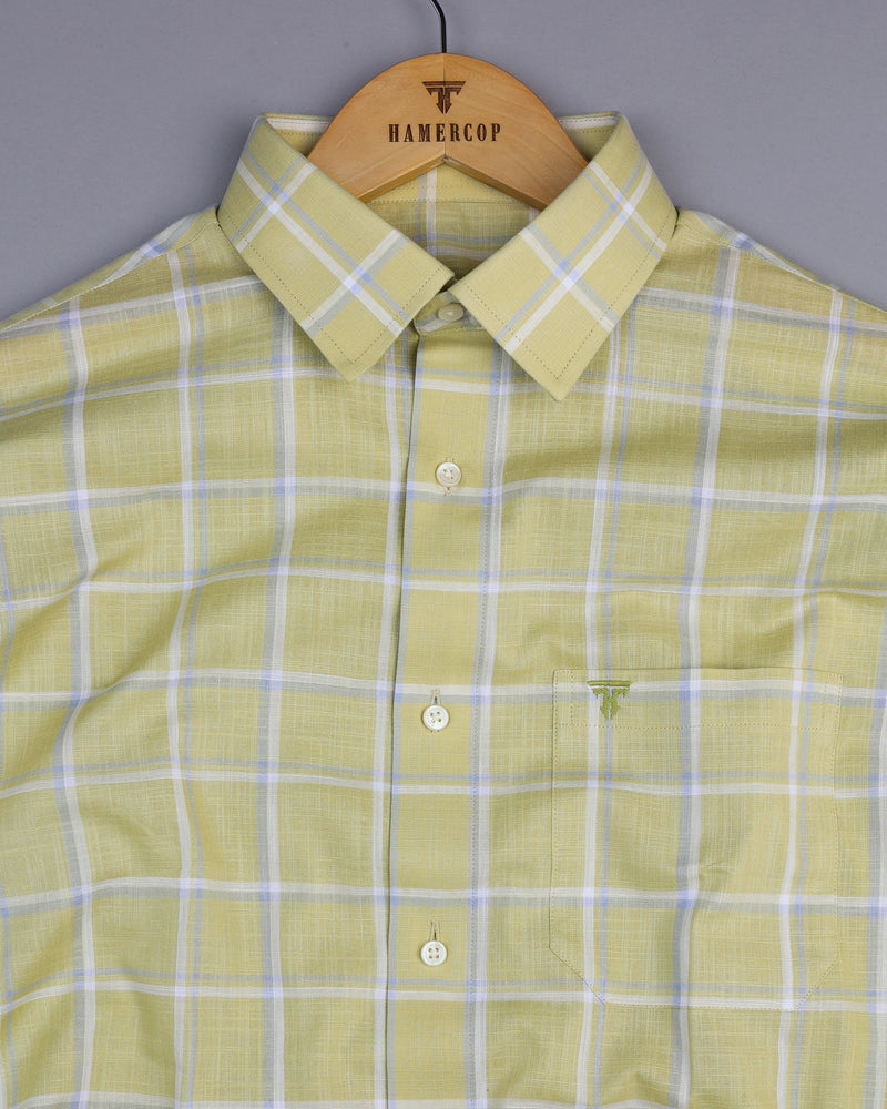 Wrefal Pista Green Check Linen Cotton Formal Shirt