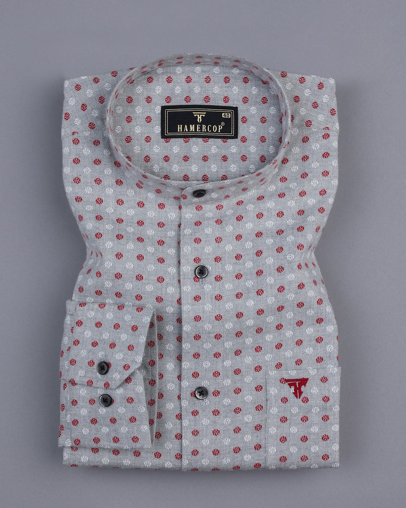 Red And White Sphere Printed Gray Color Plaid Flannel Shirt