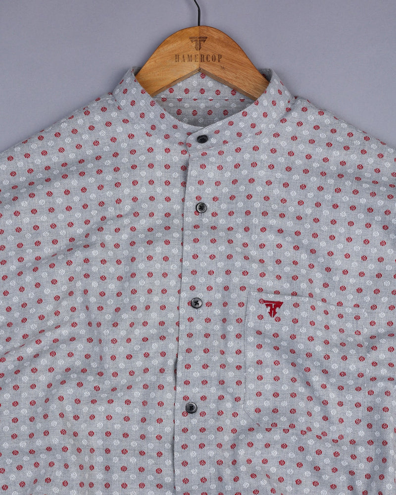 Red And White Sphere Printed Gray Color Plaid Flannel Shirt