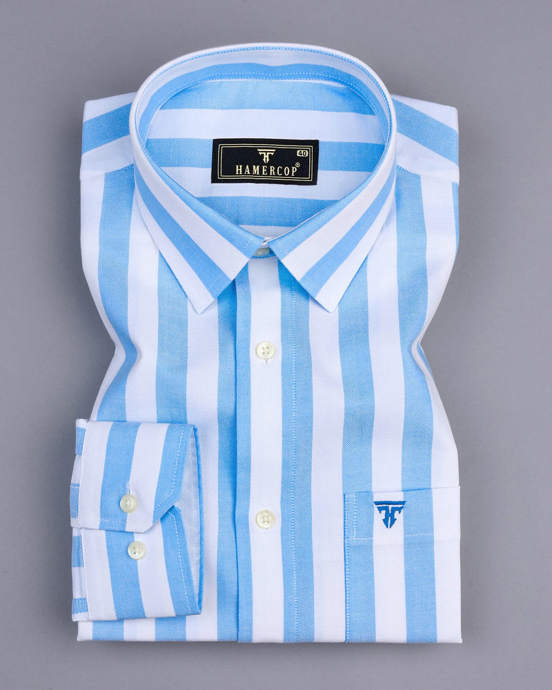 Ceniza SkyBlue With White Broad Stripe Oxford Cotton Shirt hamercopglobal Ceniza SkyBlue With White Broad Stripe Oxford Cotton Shirt hamercopglobal