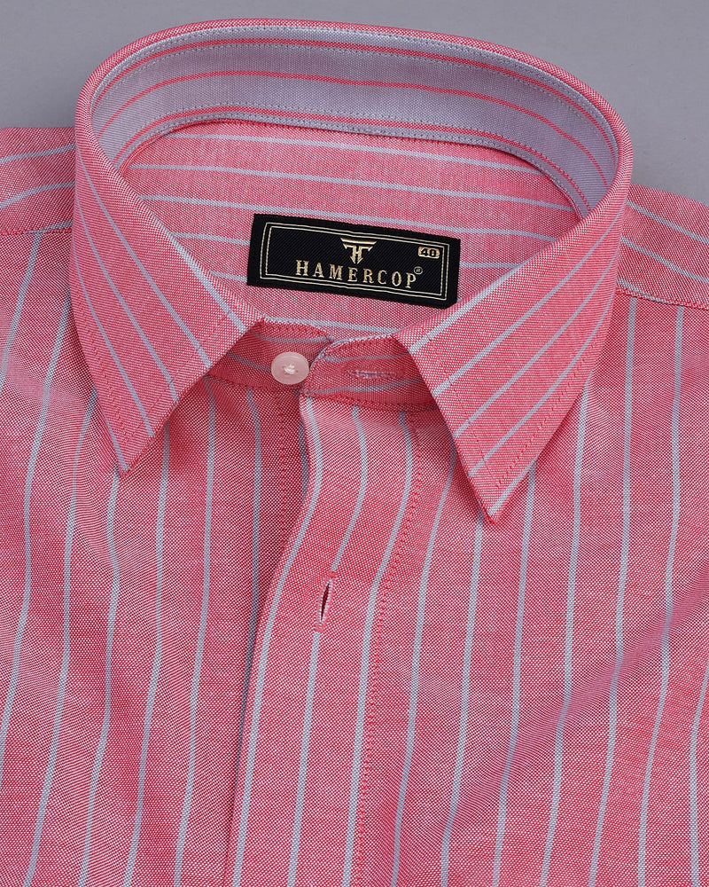 Lapis Pink With Gray Stripe Oxford Cotton Shirt