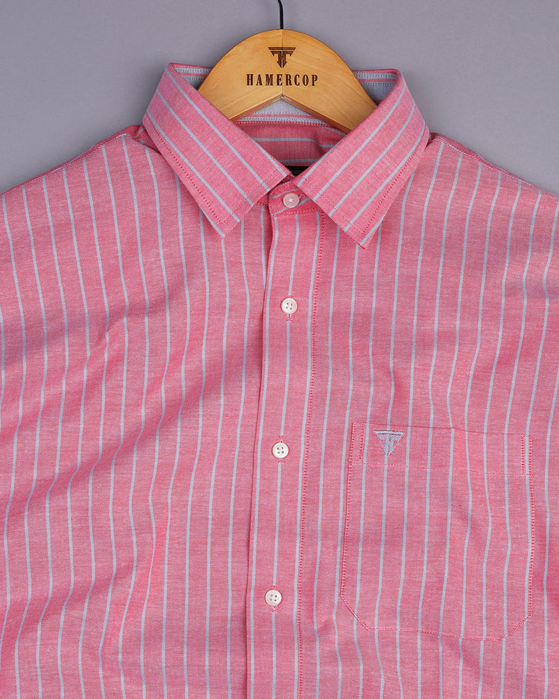 Lapis Pink With Gray Stripe Oxford Cotton Shirt