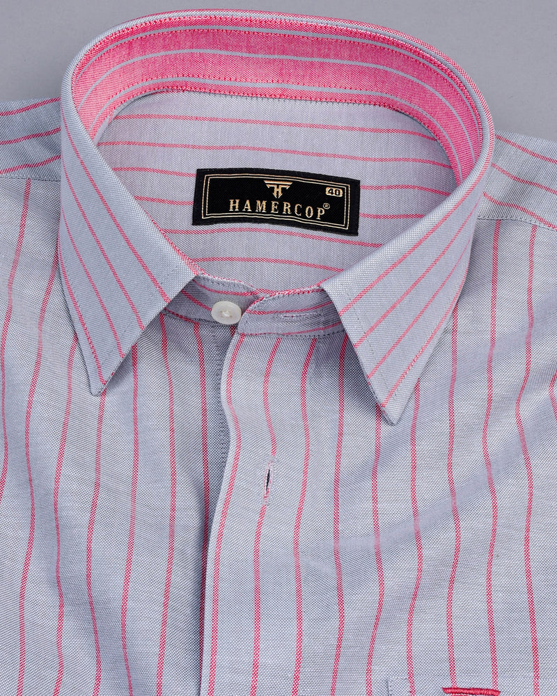 Lapis Gray With Pink Stripe Oxford Cotton Shirt