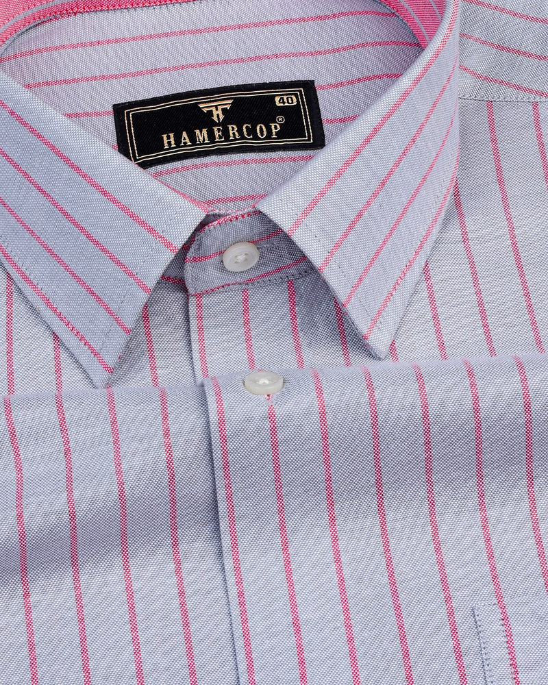 Lapis Gray With Pink Stripe Oxford Cotton Shirt