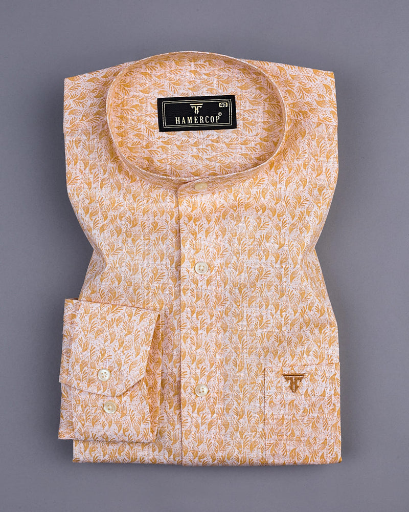 Wilson Orange Leaf Printed Amsler Linen Cotton Shirt