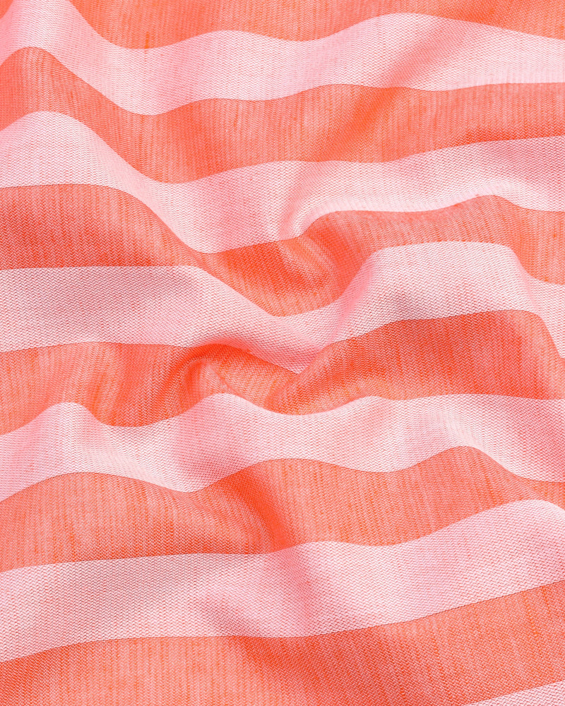 Eclate Orange With White Stripe Linen Cotton Shirt