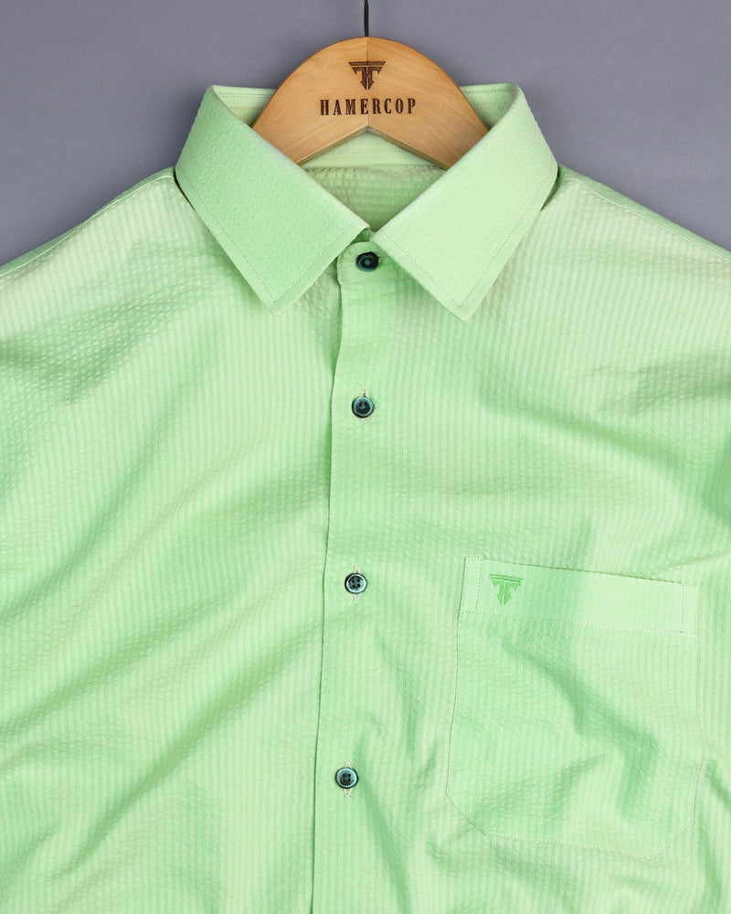 Pista Green Self Stripe Seersucker Cotton Shirt