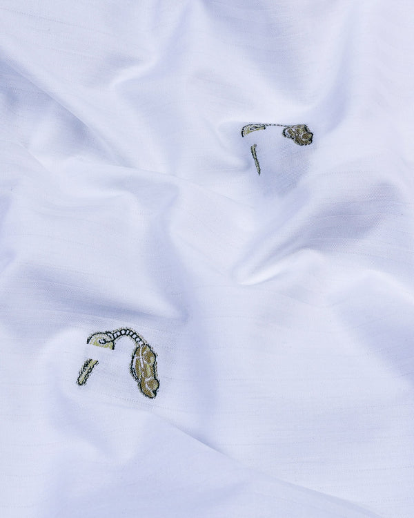 Calico White Jacquard Printed Self Stripe Cotton Shirt Style Kurta