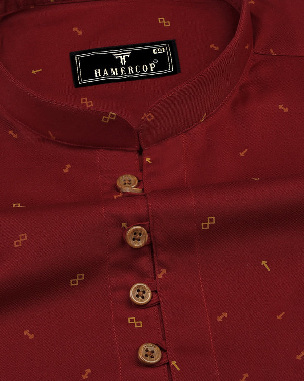 Crimson Red With Arrow Printed Cotton Shirt Style Kurta