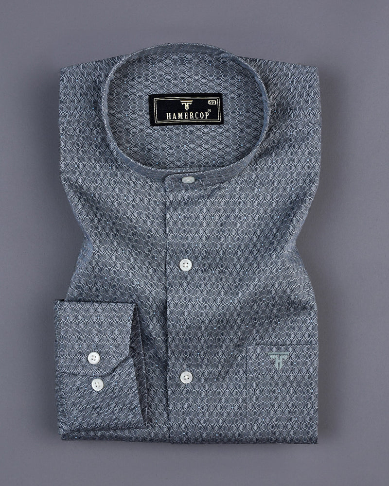 Oslo Gray Multi Hexagon Printed Cotton Shirt
