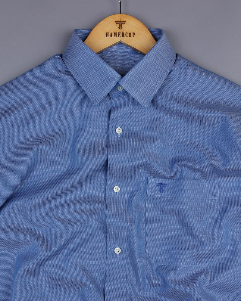 Everton Blue With White Dobby Texture Formal Cotton Shirt
