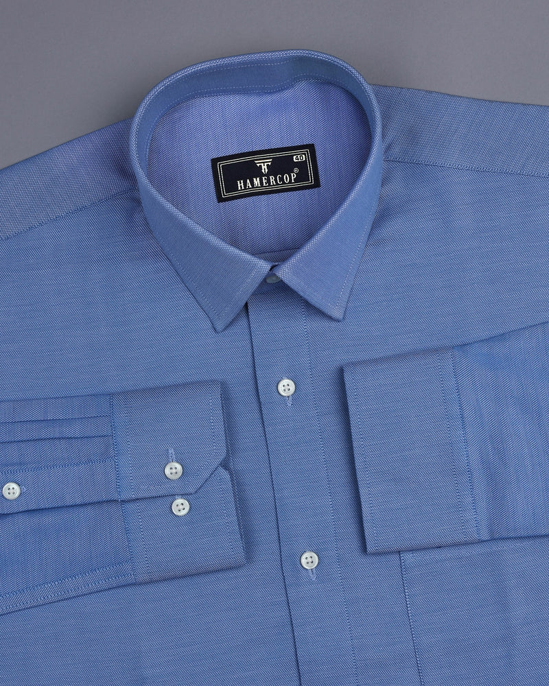 Everton Blue With White Dobby Texture Formal Cotton Shirt