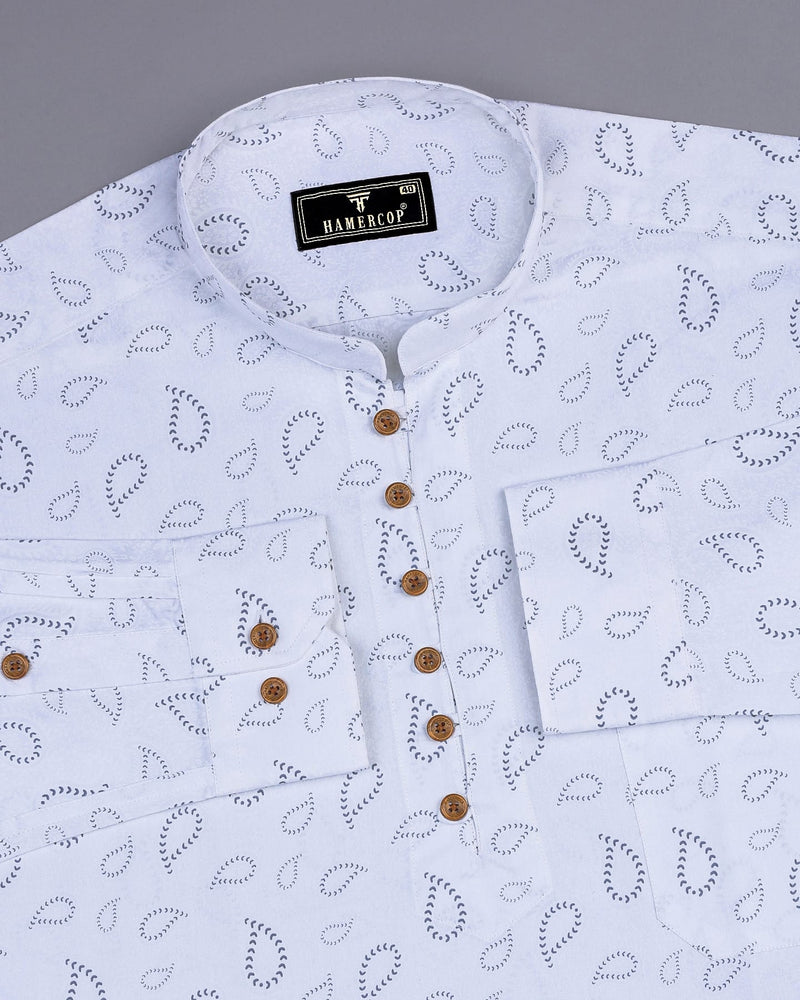 Kenora Gray With White Paisley Printed Satin Shirt Style Kurta