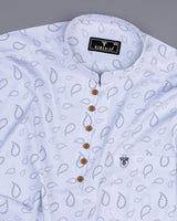 Kenora Gray With White Paisley Printed Satin Shirt Style Kurta