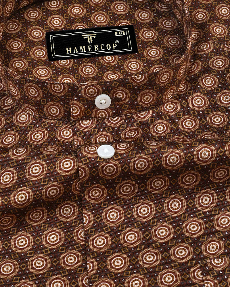 Sepon Brown Sand Suzani Printed Cotton Shirt