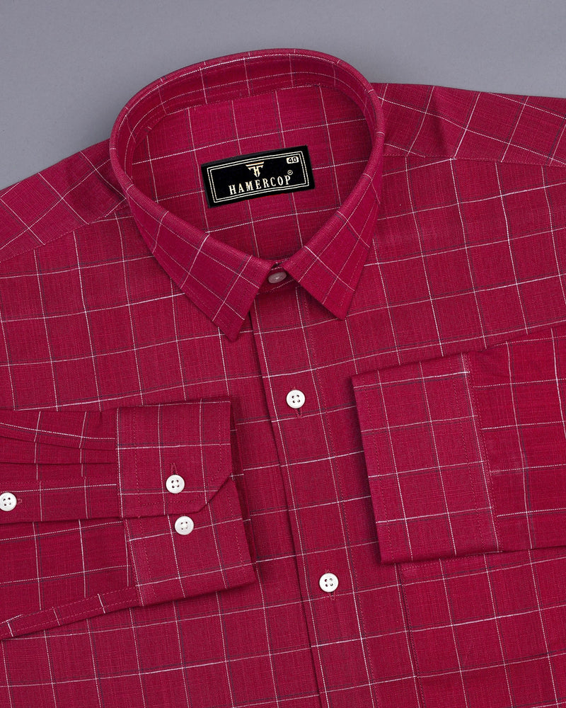 Harbin Red With White And Blue Check Amsler Linen Shirt