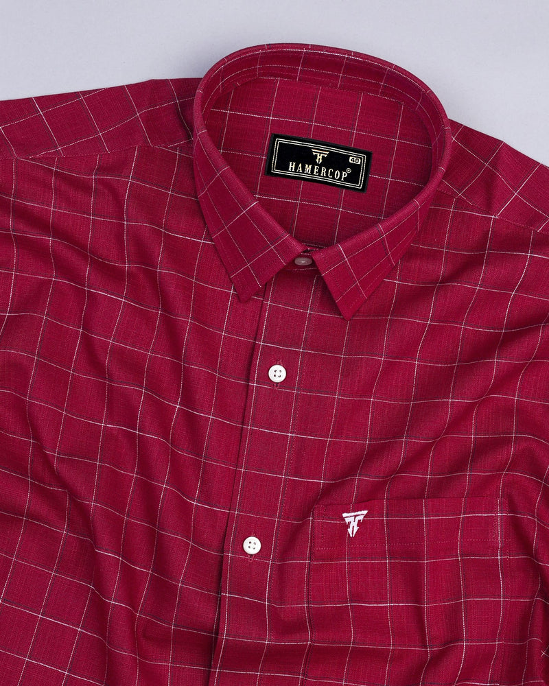 Harbin Red With White And Blue Check Amsler Linen Shirt