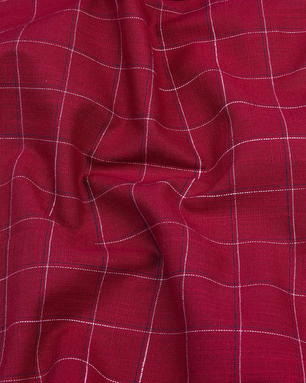 Harbin Red With White And Blue Check Amsler Linen Shirt