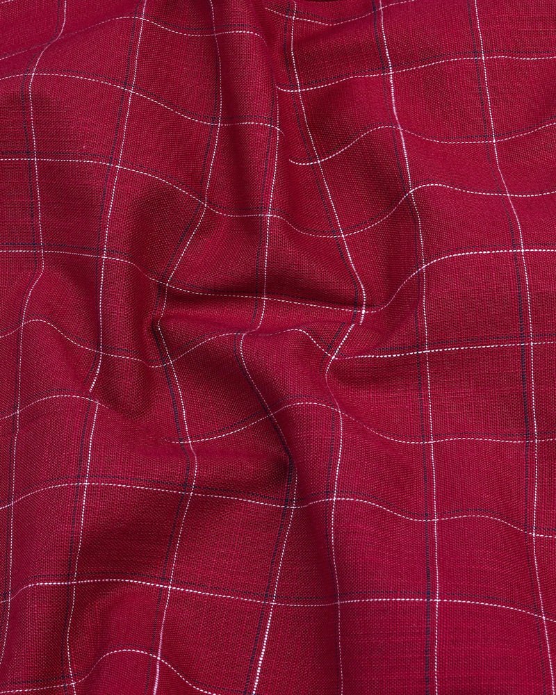 Harbin Red With White And Blue Check Amsler Linen Shirt
