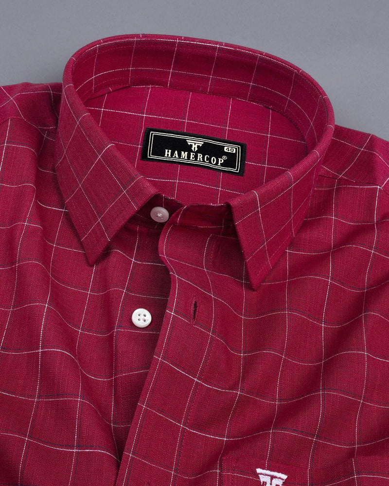 Harbin Red With White And Blue Check Amsler Linen Shirt