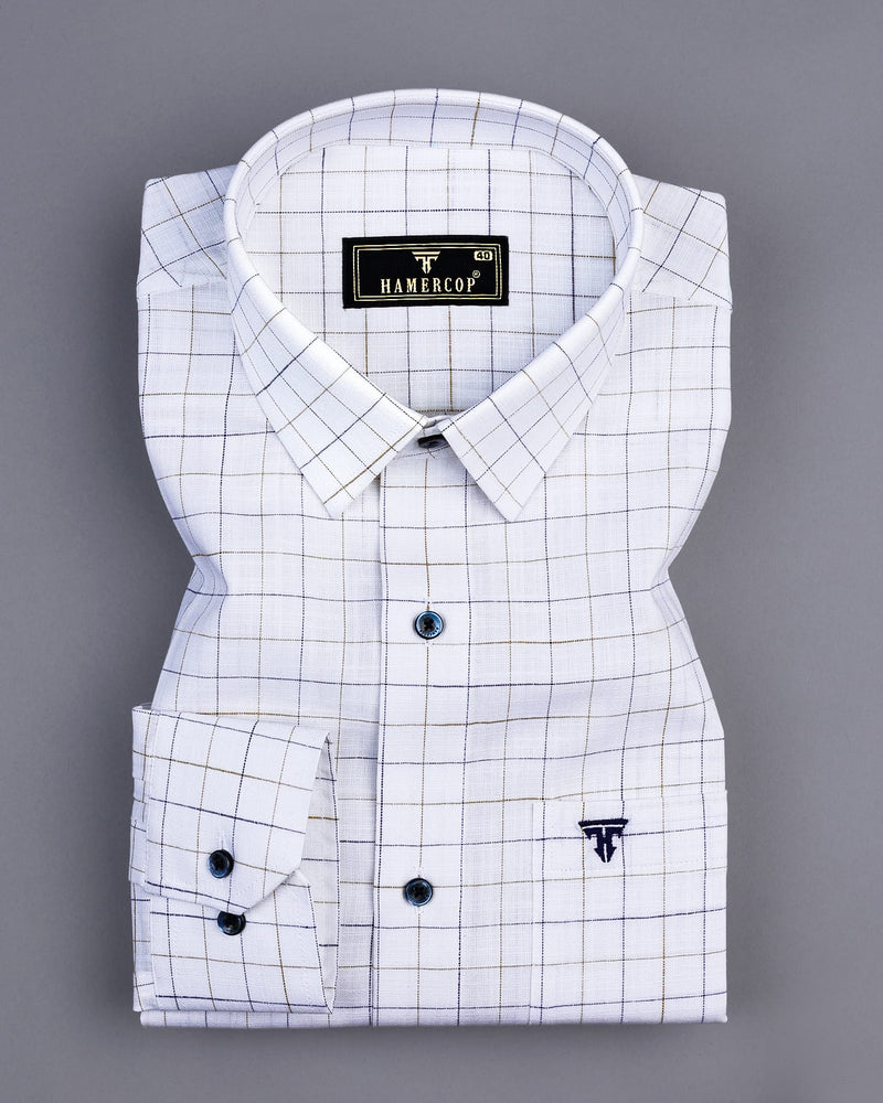 Octet Mustard With Blue Check White Amsler Linen Shirt