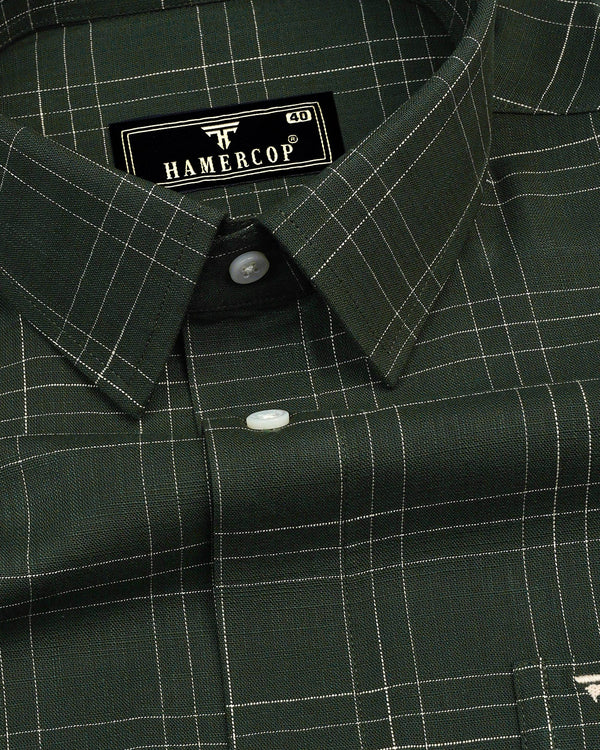 Reston Green With Cream Linen Cotton Check Shirt