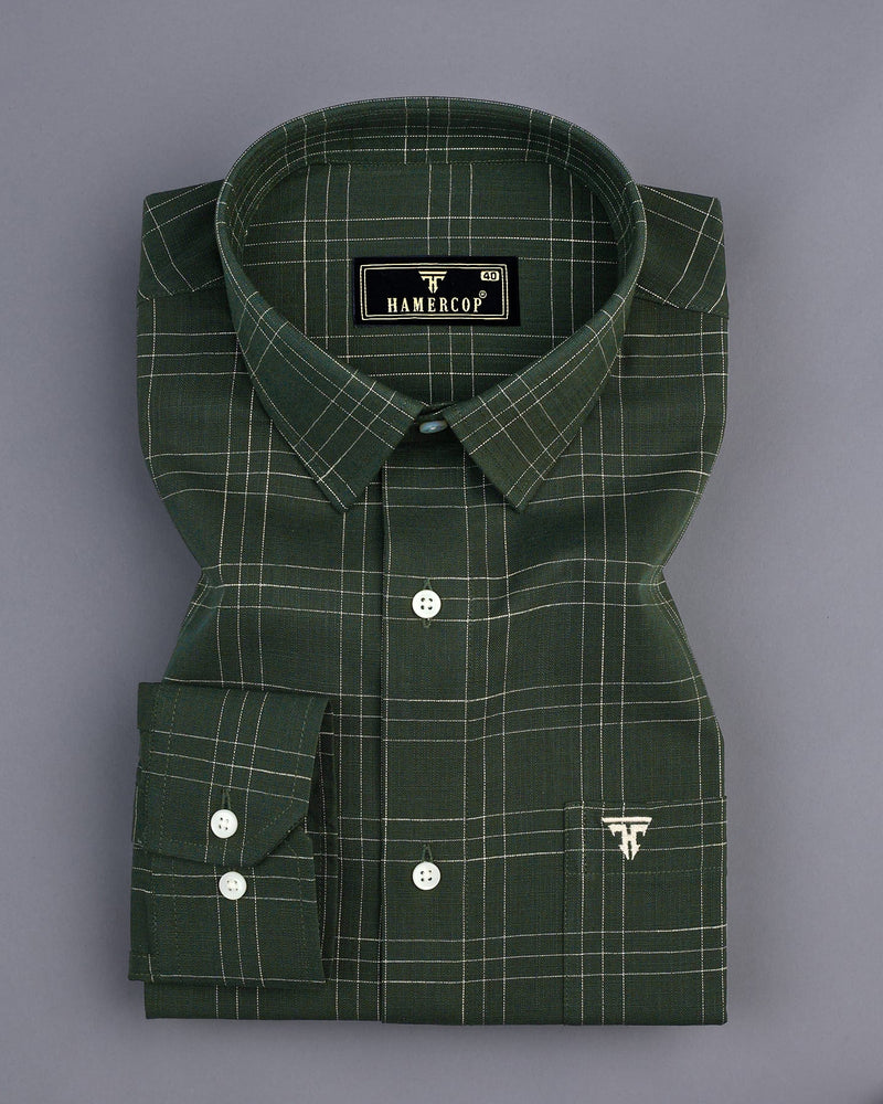 Reston Green With Cream Linen Cotton Check Shirt