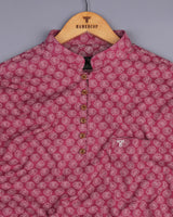 Pink Passion Flower Printed Dobby Cotton Shirt Style Kurta