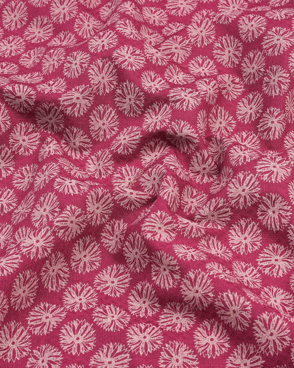 Pink Passion Flower Printed Dobby Cotton Shirt Style Kurta