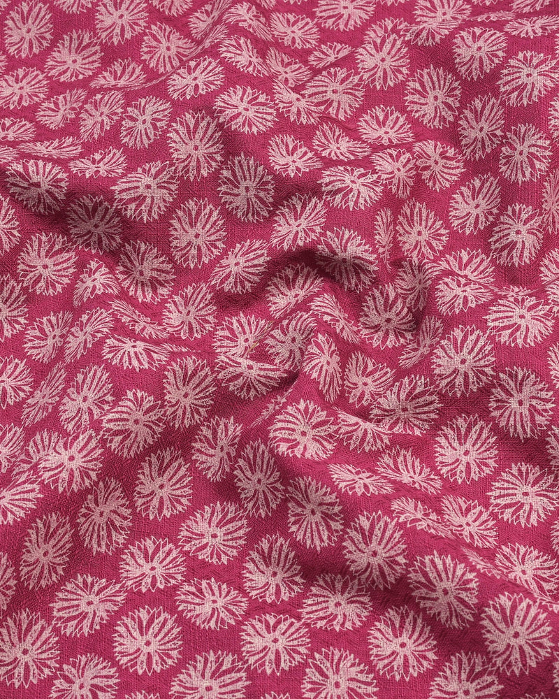 Pink Passion Flower Printed Dobby Cotton Shirt Style Kurta