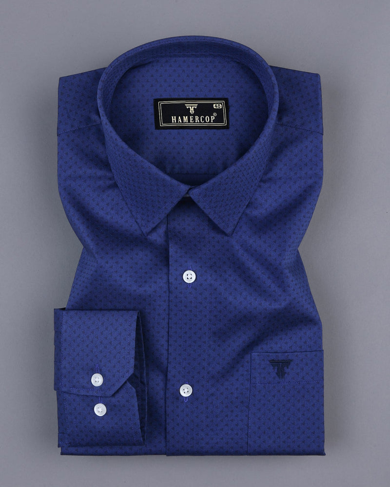 Orca Blue With Black Tringle Printed Dobby Cotton Shirt