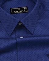 Orca Blue With Black Tringle Printed Dobby Cotton Shirt