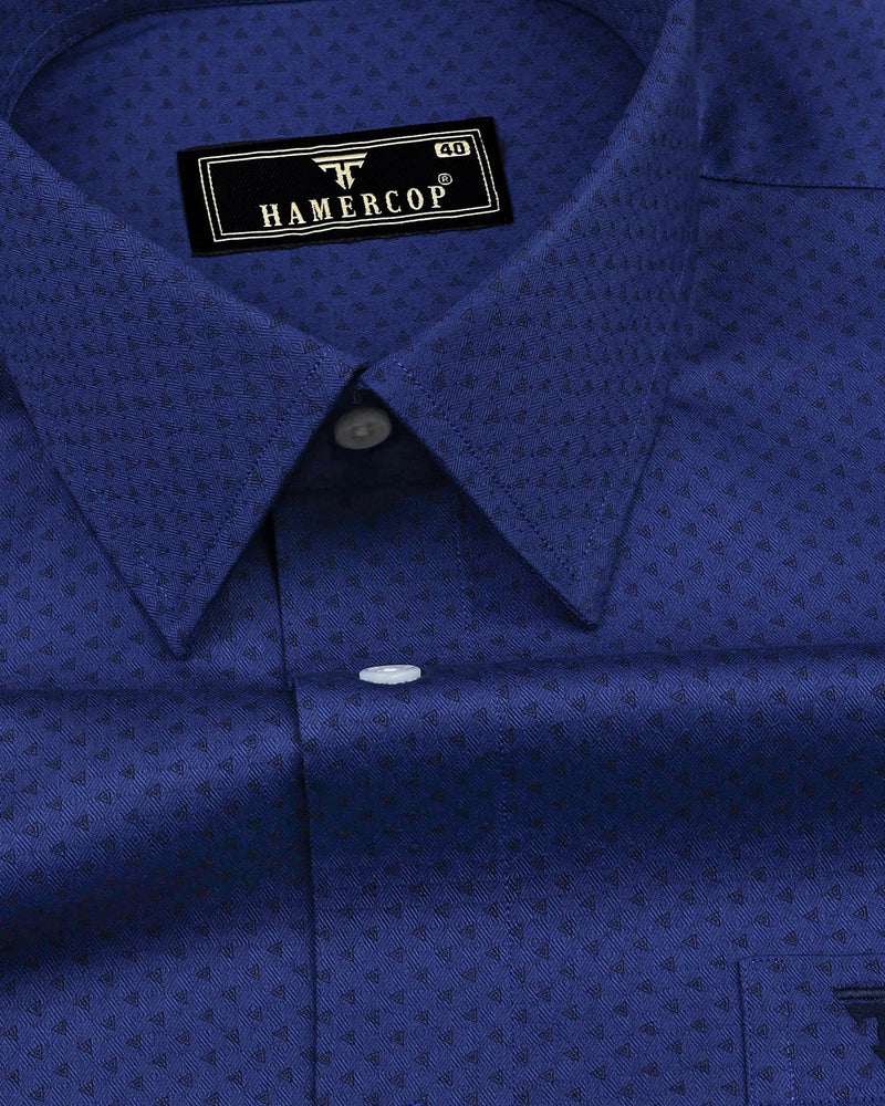 Orca Blue With Black Tringle Printed Dobby Cotton Shirt
