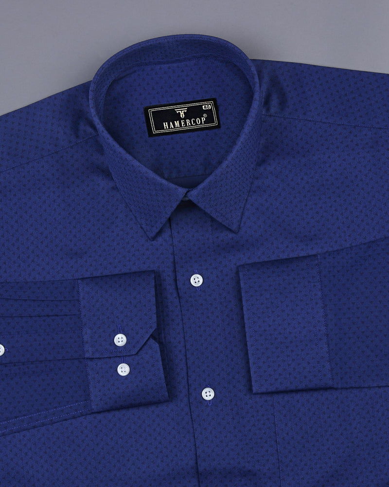 Orca Blue With Black Tringle Printed Dobby Cotton Shirt